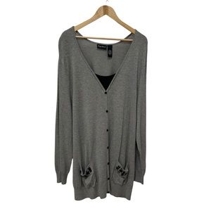 Maggie Barnes Faux Cardigan Plus Size 3X 26W/28W Knit Long Sleeve Gray Jeweled